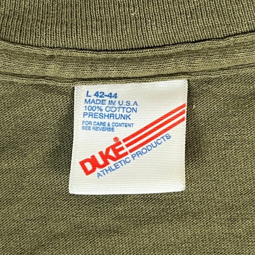VTG Duke T Shirt Mens L Olive Green WWII 60th Anniversary VE VJ Day USA Made